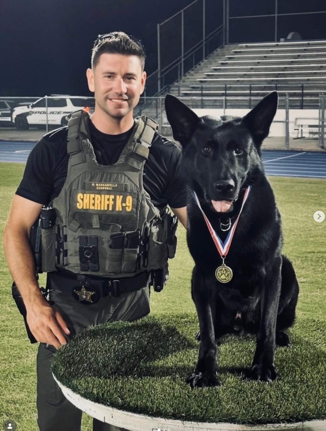 American Malinois training partner Ronnie Manganiello, police K-9 and Belgian Malinois trainer, with his K-9