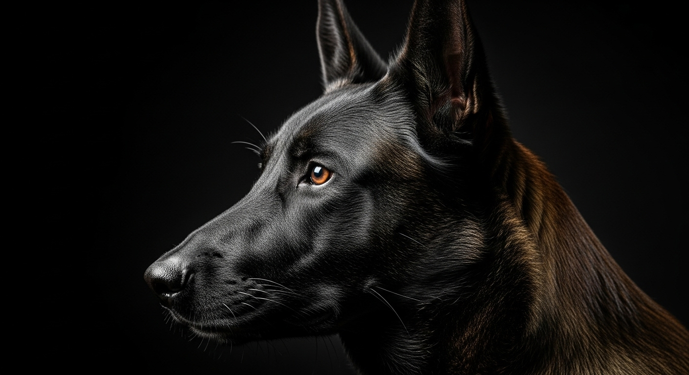 Belgian Malinois executive protection dog dramatic black profile