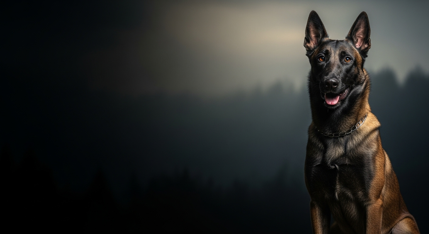 Belgian Malinois executive protection dog positioned in right side